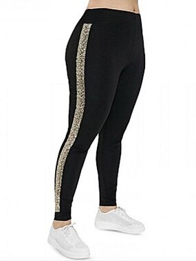 3/$20 Leggings Womens Size Large Black High Waist Gold Pannel Designs